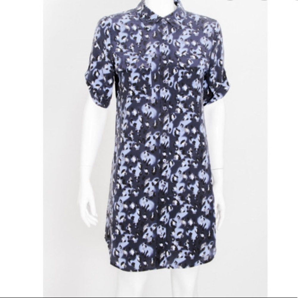 Equipment Blue Leopard Silk Tunic casual Dress